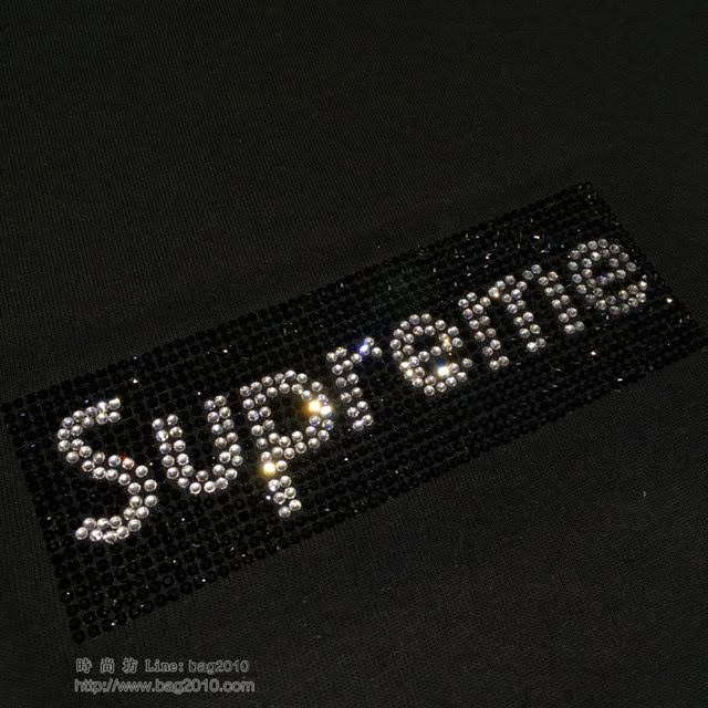 Supreme黑色T恤 19春夏新款 施華洛世奇鑽 Supreme男短袖衣  tzy1814